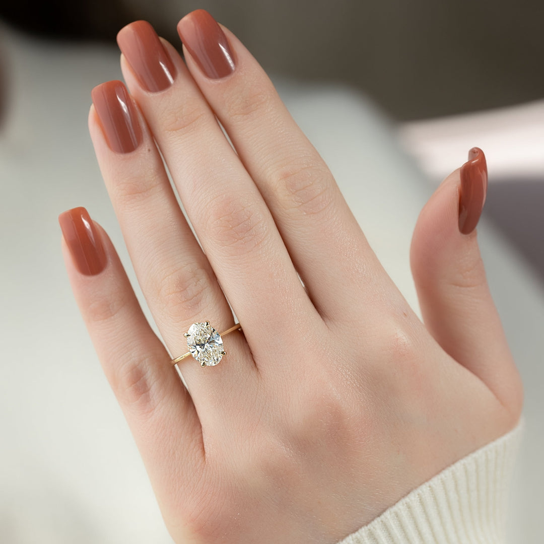 The Mabel Set With Oval Solitaire Moissanite#material_14k-gold