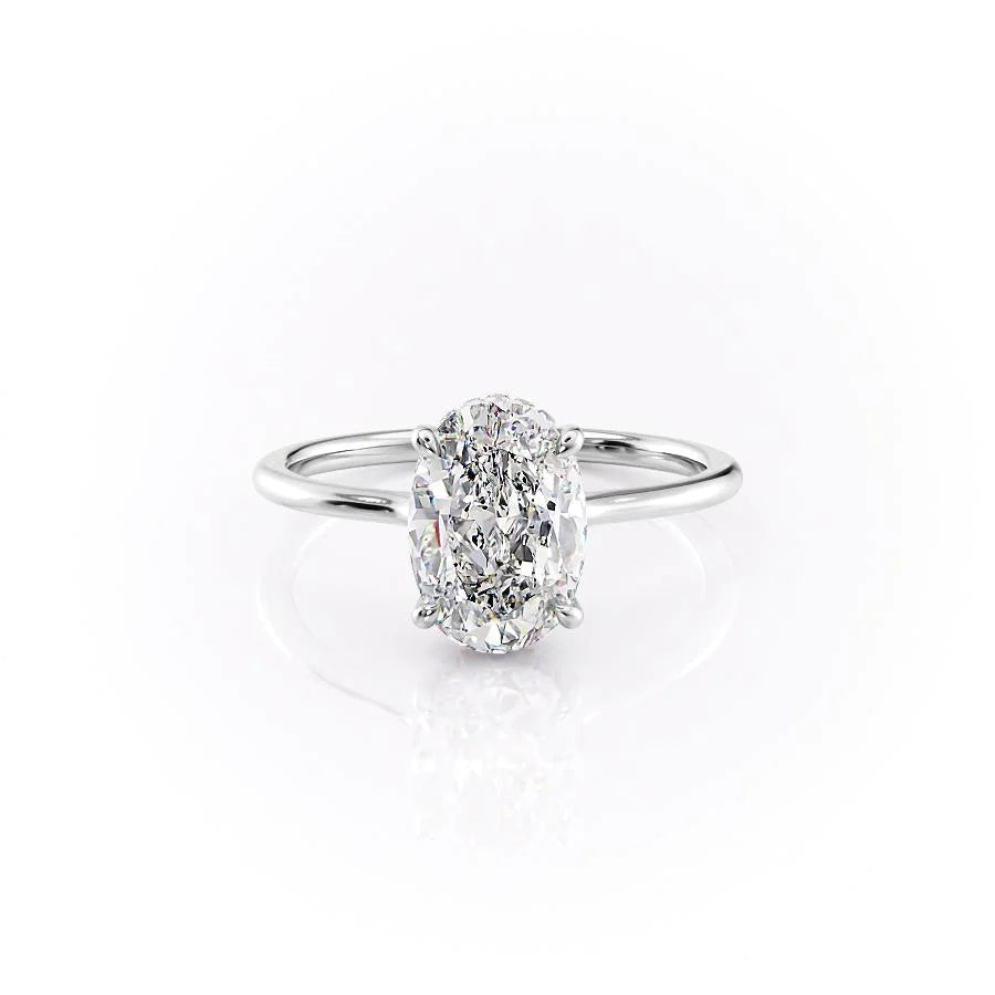 The Mabel Set With Oval Solitaire Lab Diamond 1 Carat 18K White#material_18k-white