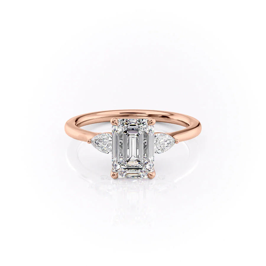 The Macy Set With Emerald Side Stone Moissanite#material_14k-rose