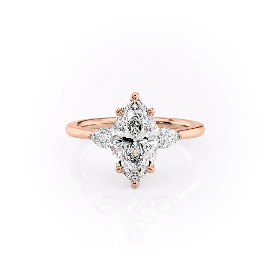 The Macy Set With Marquise Side Stone Moissanite#material_14k-rose