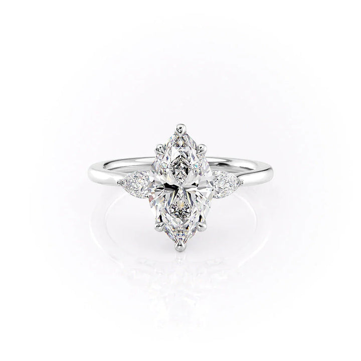 The Macy Set With Marquise Side Stone Lab Diamond 1 Carat 14K White#material_14k-white