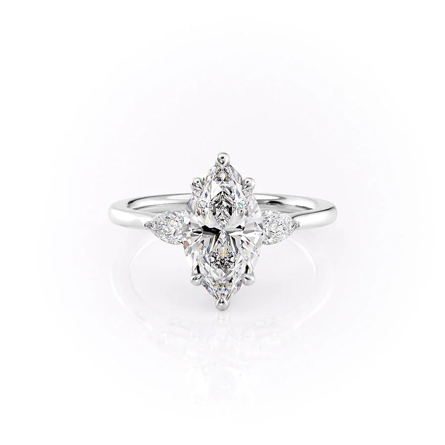 The Macy Set With Marquise Side Stone Moissanite#material_14k-white