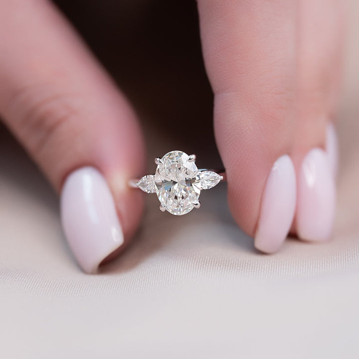 The Macy Set With Oval Side Stone Moissanite#material_14k-white