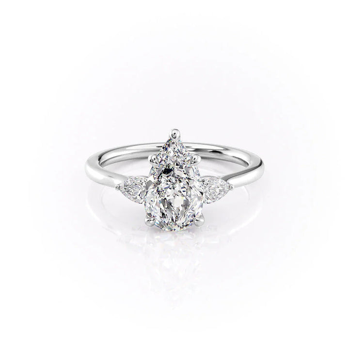 The Macy Set With Pear Side Stone Lab Diamond 1 Carat 14K White#material_14k-white