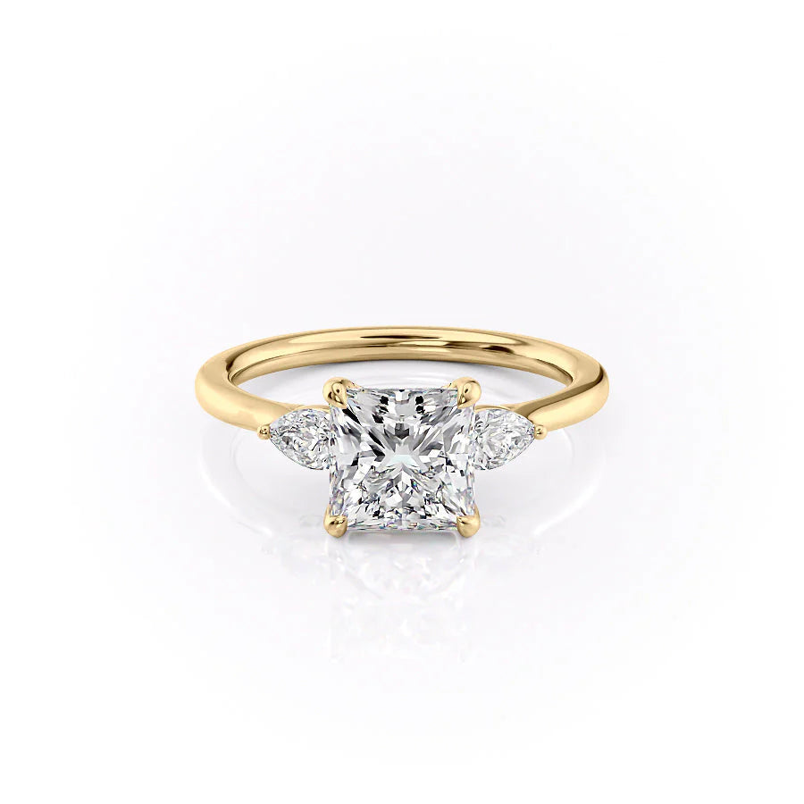 The Macy Set With Princess Side Stone Moissanite#material_14k-gold