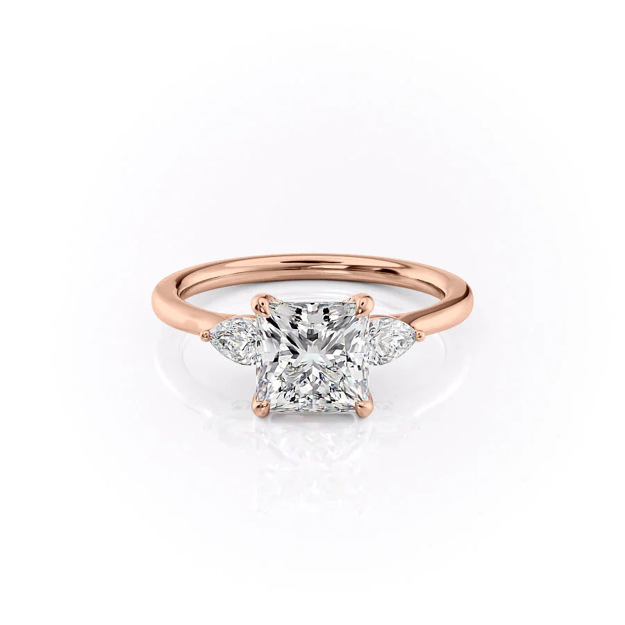 The Macy Set With Princess Side Stone Moissanite#material_14k-rose