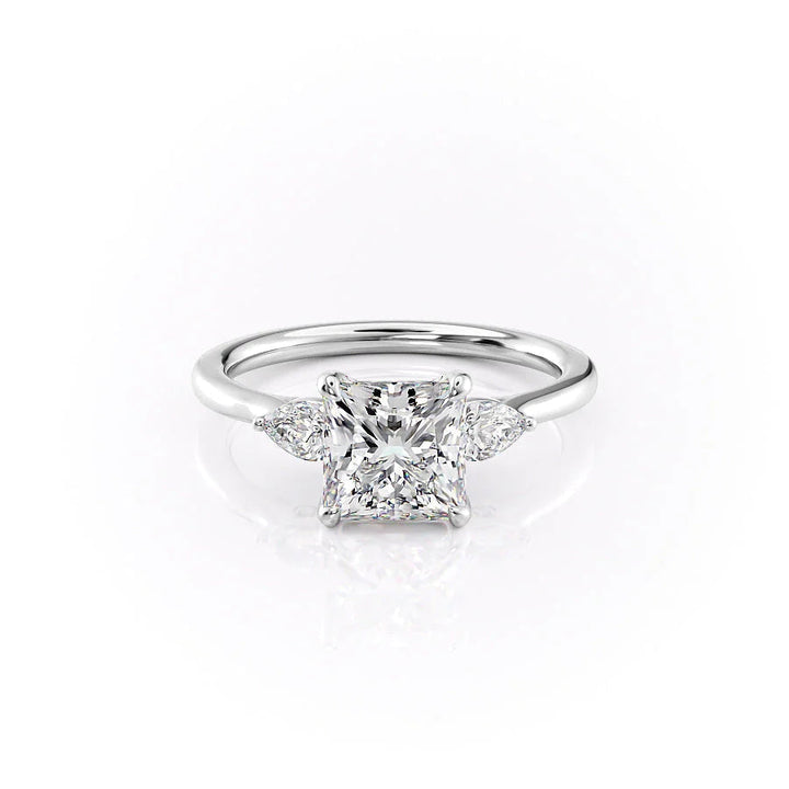 The Macy Set With Princess Side Stone Lab Diamond 1 Carat 14K White#material_14k-white