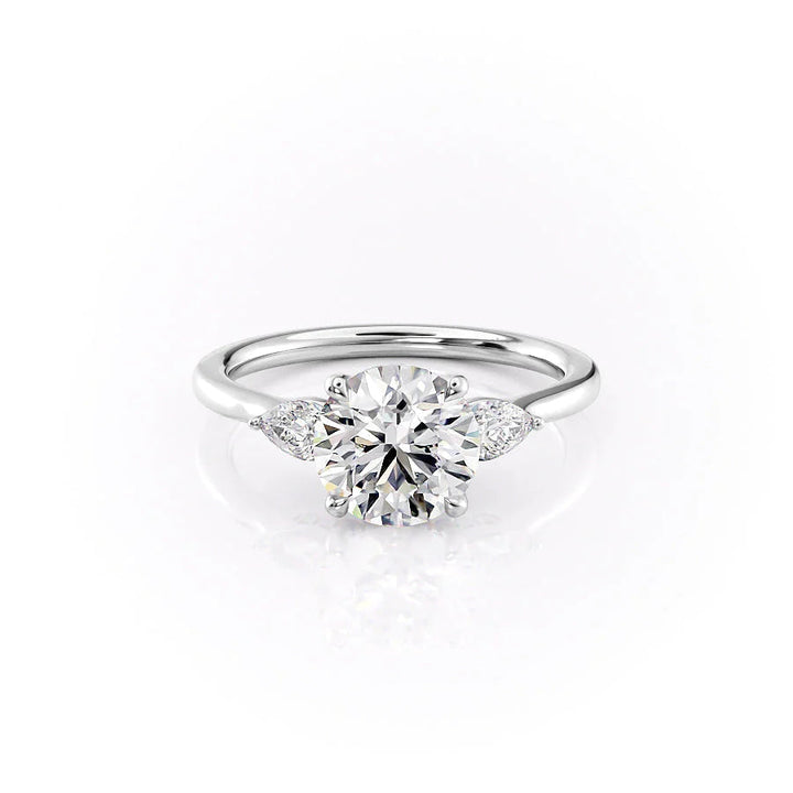 The Macy Set With Round Side Stone Lab Diamond 1 Carat 14K White#material_14k-white