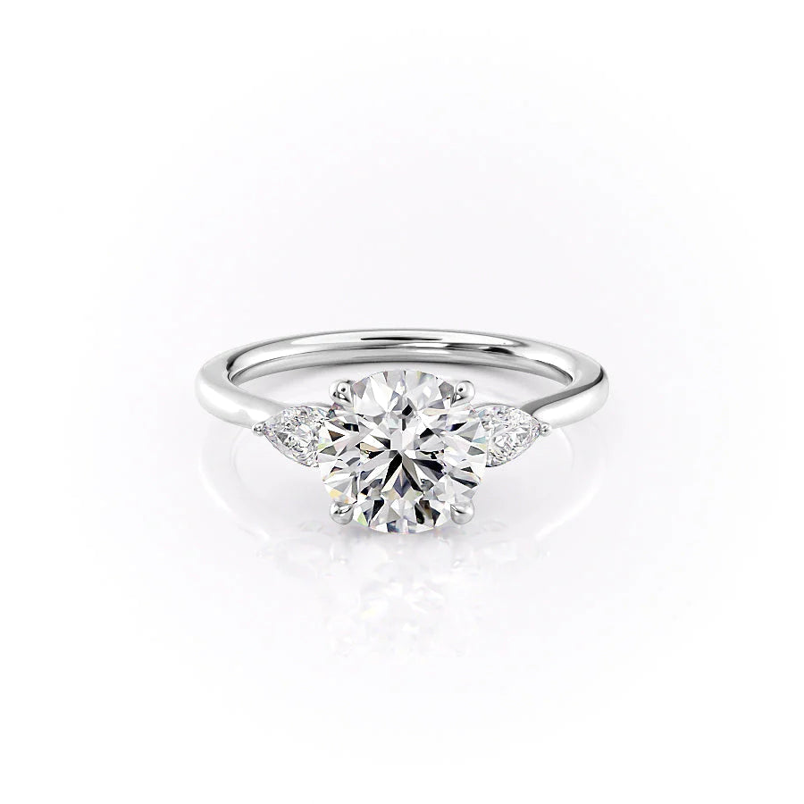 The Macy Set With Round Side Stone Moissanite#material_14k-white