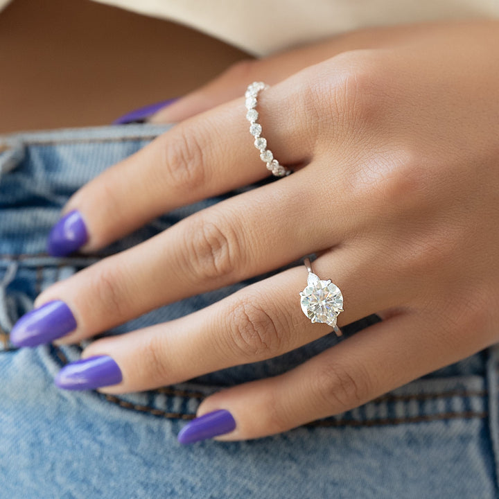 The Macy Round Lab Diamond Moissanite Engagement Ring *Shown with 3 ct #material_white