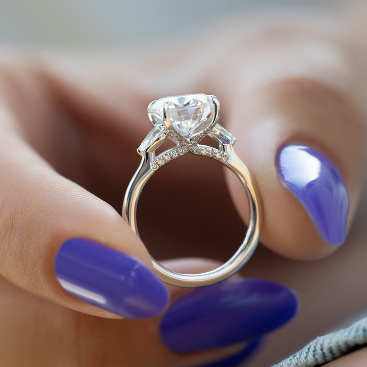 The Macy Round Lab Diamond Moissanite Engagement Ring *Shown with 3 ct #material_white