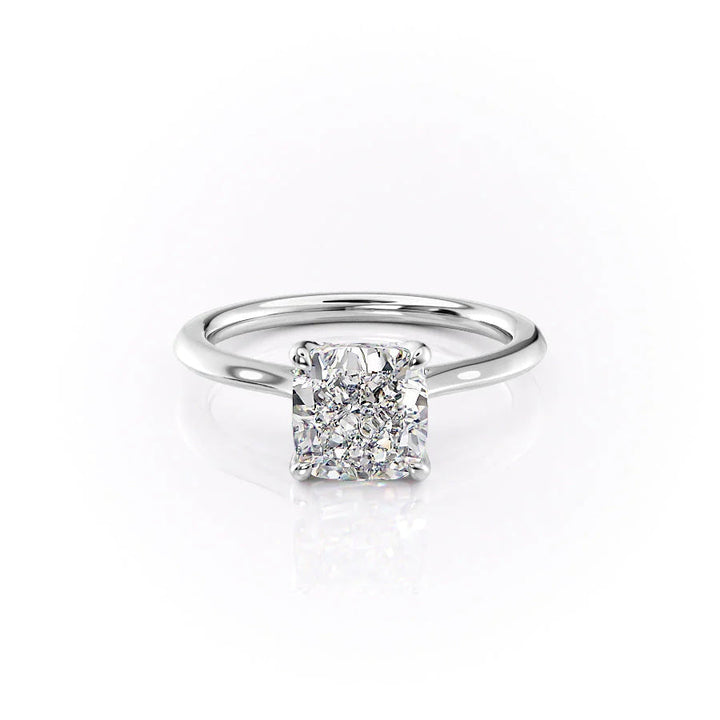 The Meera Set With Cushion Solitaire Lab Diamond 1 Carat 14K White#material_14k-white