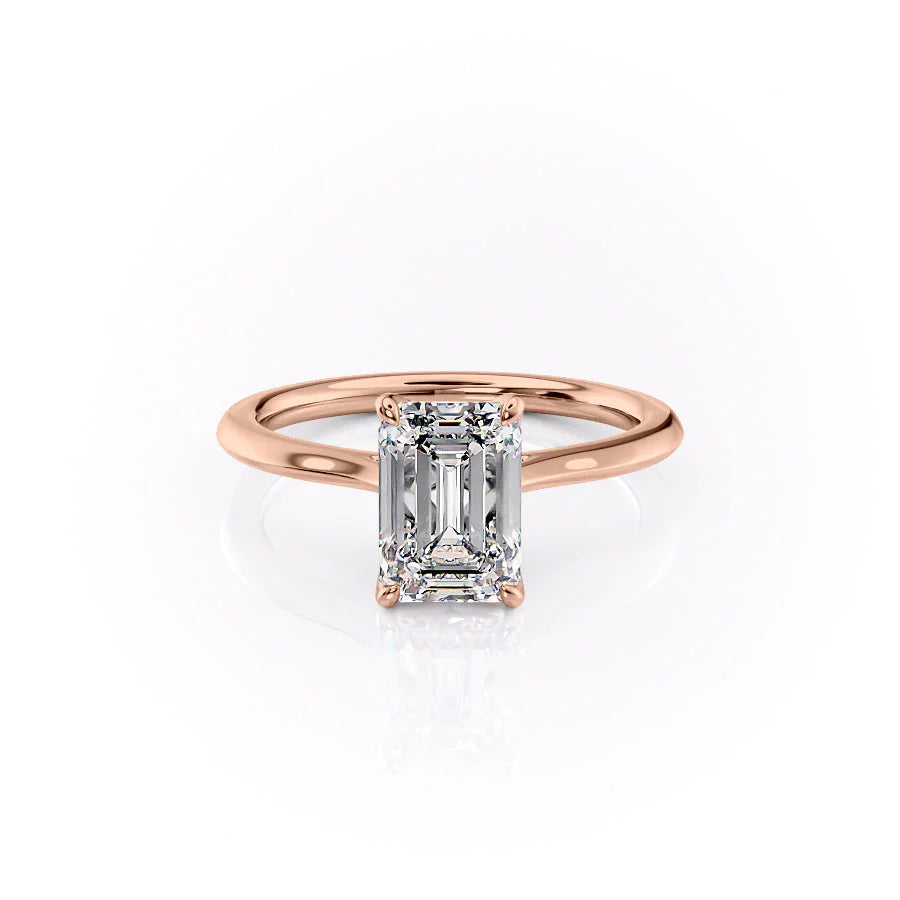 The Meera Set With Emerald Solitaire Moissanite#material_14k-rose