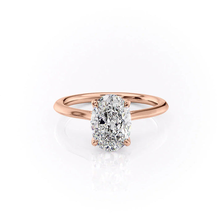 The Meera Set With Oval Solitaire Lab Diamond 1 Carat 14K Rose#material_14k-rose