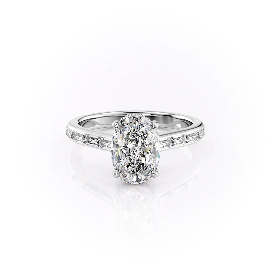 The Miracle Set With Oval Side Stone Lab Diamond 1 Carat 14K White#material_14k-white