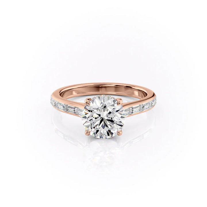 The Miracle Set With Round Side Stone Moissanite#material_14k-rose