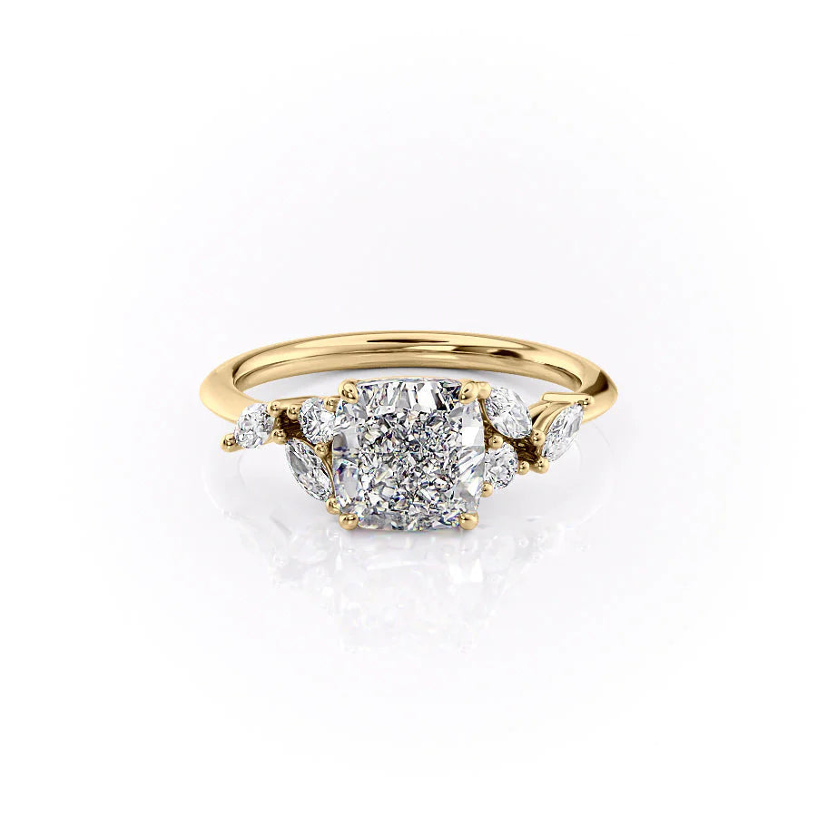 The Miranda Set With Cushion Side Stone Lab Diamond 1 Carat 14K Gold#material_14k-gold