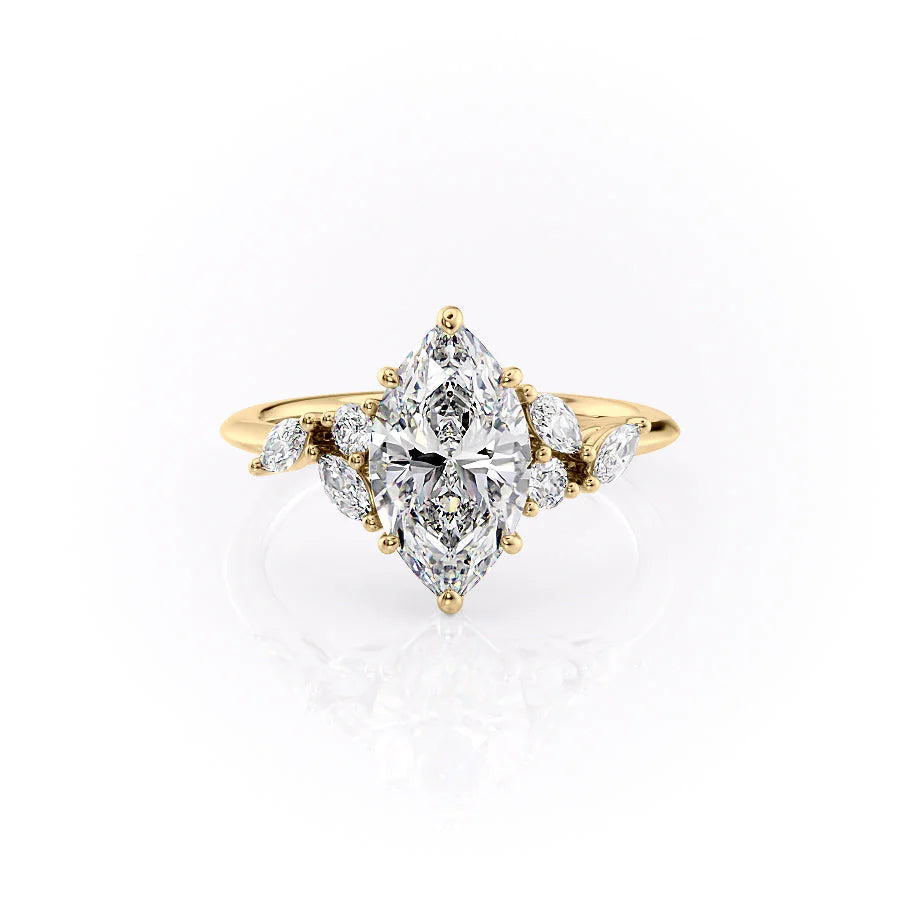 The Miranda Set With Marquise Side Stone Lab Diamond 1 Carat 14K Gold#material_14k-gold