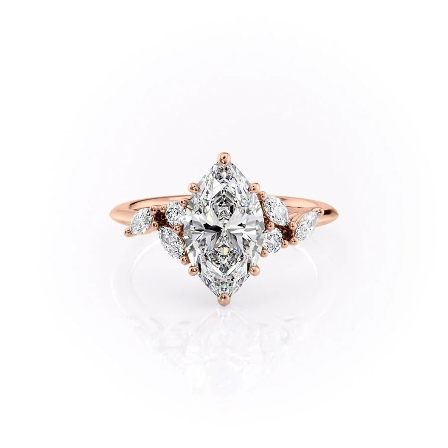 The Miranda Set With Marquise Side Stone Moissanite#material_14k-rose