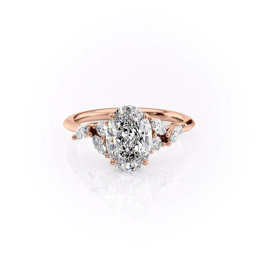 The Miranda Set With Oval Side Stone Lab Diamond 1 Carat 14K Rose#material_14k-rose