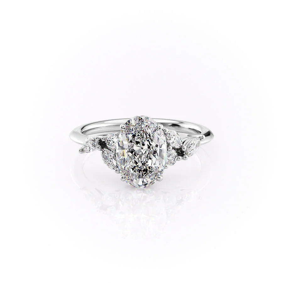 The Miranda Set With Oval Side Stone Lab Diamond 1 Carat 14K White#material_14k-white