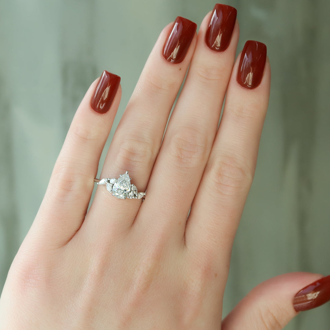 The Miranda Pear Lab Diamond Moissanite Engagement Ring