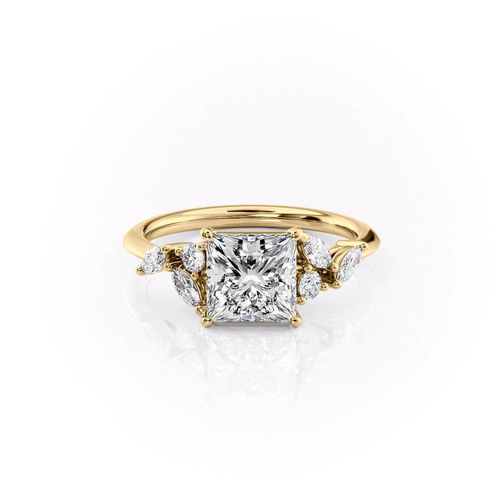 The Miranda Set With Princess Side Stone Moissanite#material_14k-gold