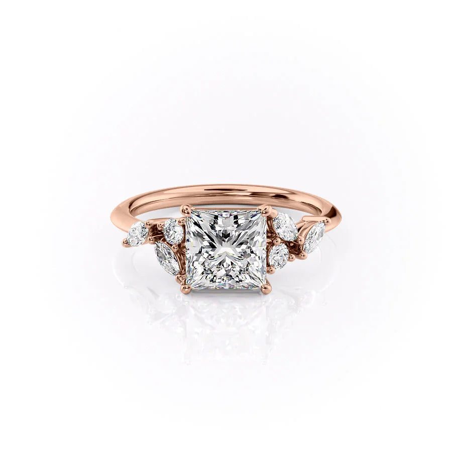 The Miranda Set With Princess Side Stone Lab Diamond 1 Carat 14K Rose#material_14k-rose