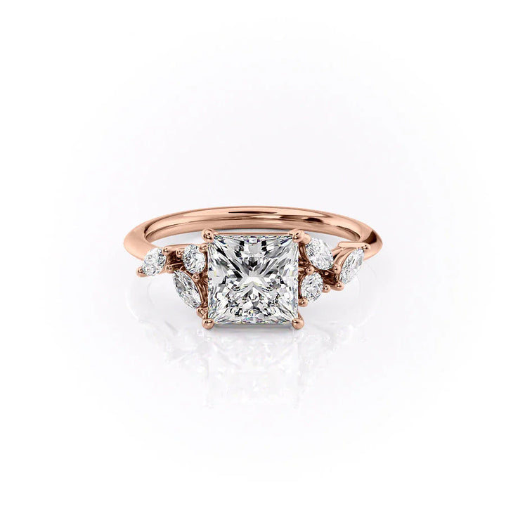 The Miranda Set With Princess Side Stone Moissanite#material_14k-rose