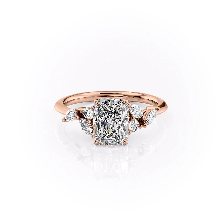 The Miranda Set With Radiant Side Stone Lab Diamond 1 Carat 14K Rose#material_14k-rose