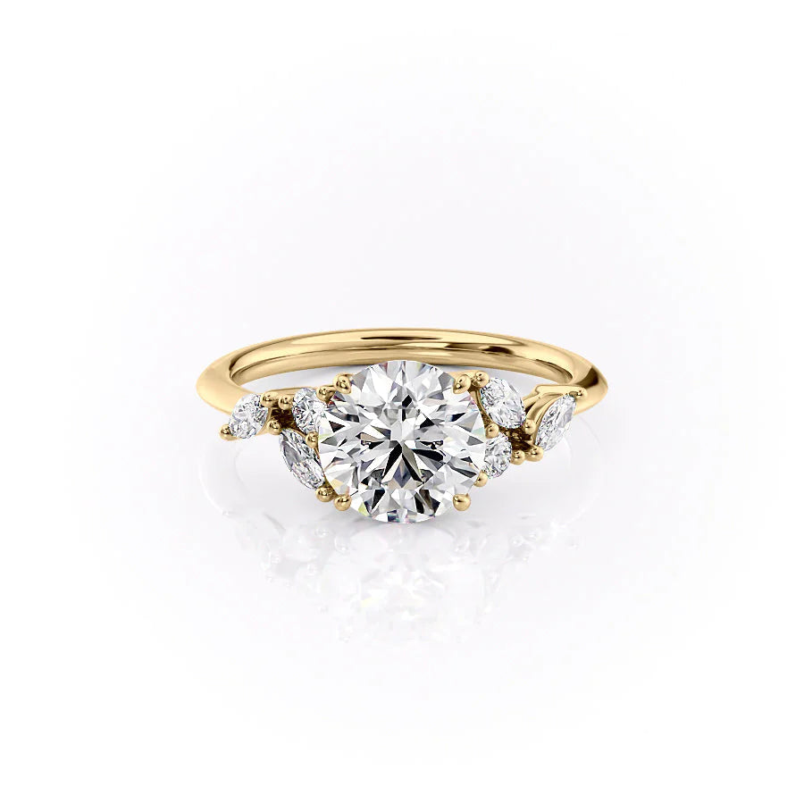 The Miranda Set With Round Side Stone Moissanite#material_14k-gold