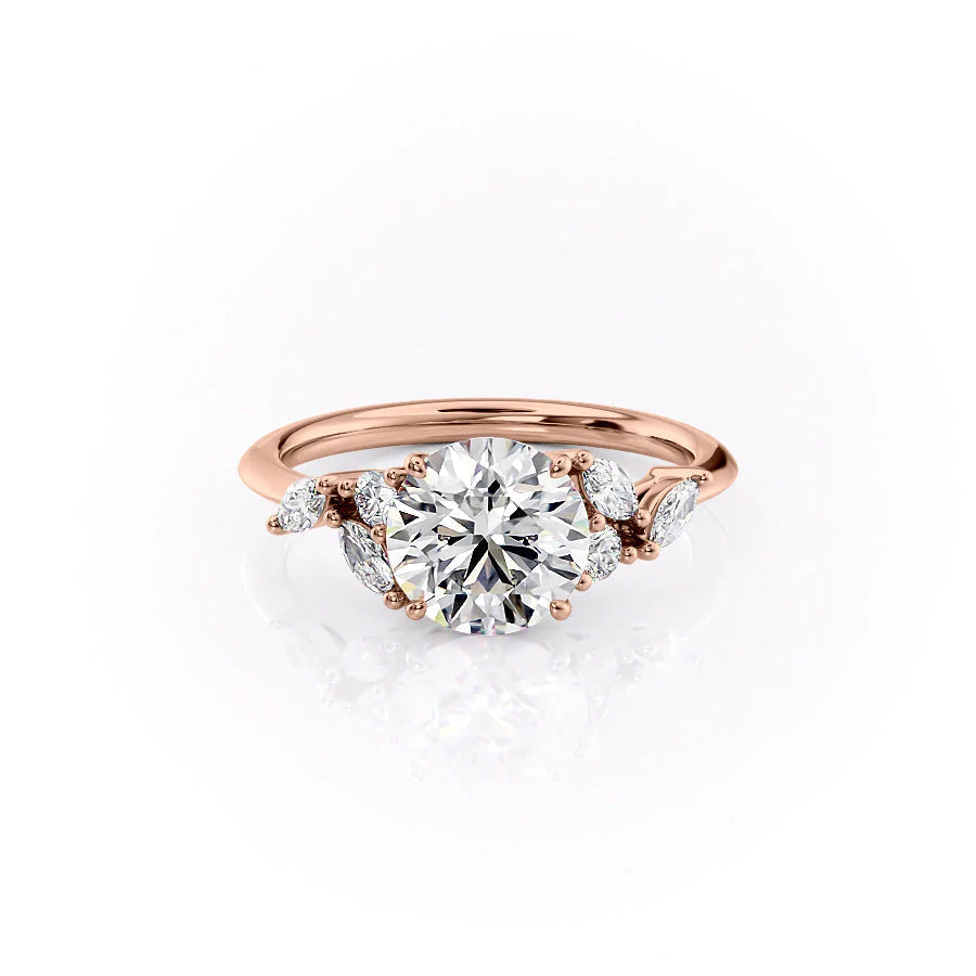 The Miranda Set With Round Side Stone Lab Diamond 1 Carat 14K Rose#material_14k-rose