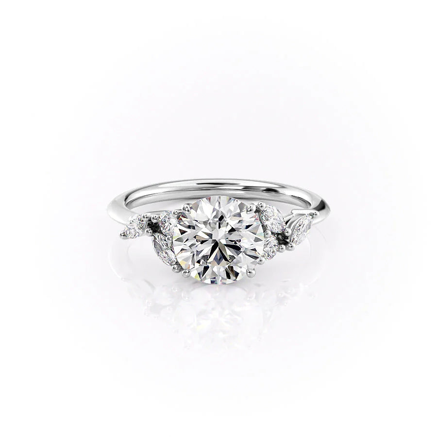 The Miranda Set With Round Side Stone Lab Diamond 1 Carat 14K White#material_14k-white