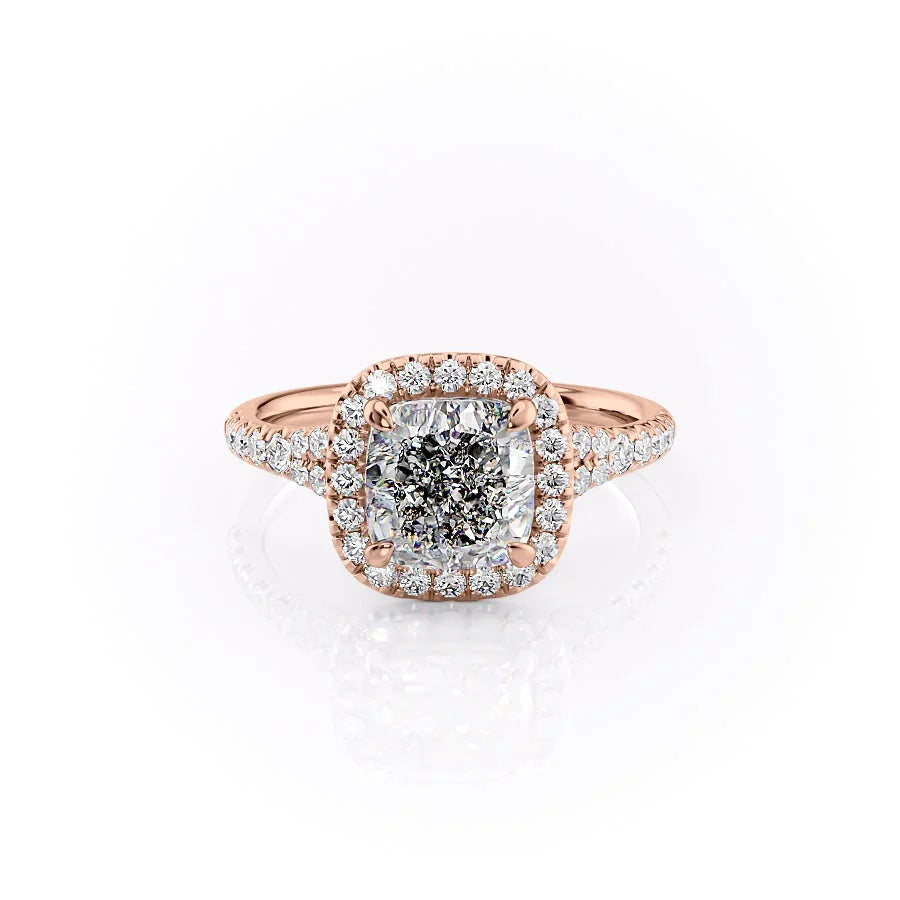 The Molly Set With Cushion Pave Lab Diamond 1 Carat 14K Rose#material_14k-rose