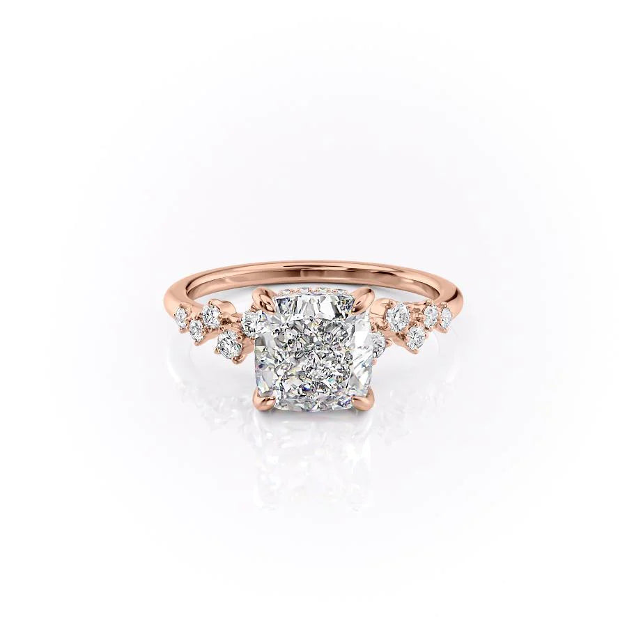 The Mona Set With Cushion Side Stone Lab Diamond 1 Carat 14K Rose#material_14k-rose