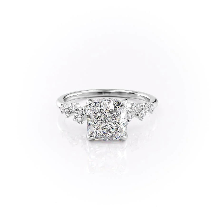 The Mona Set With Cushion Side Stone Moissanite#material_14k-white