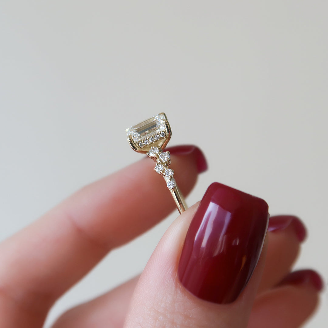 The Mona Emerald Lab Diamond Moissanite Engagement Ring