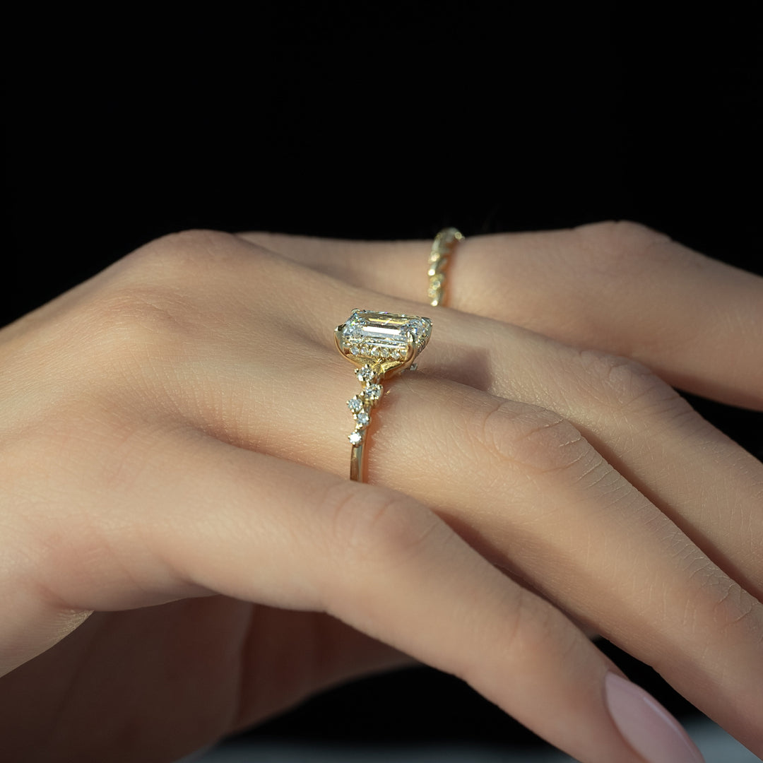 The Mona Emerald Lab Diamond Moissanite Engagement Ring