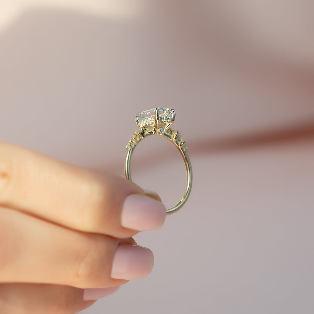 The Mona Emerald Lab Diamond Moissanite Engagement Ring