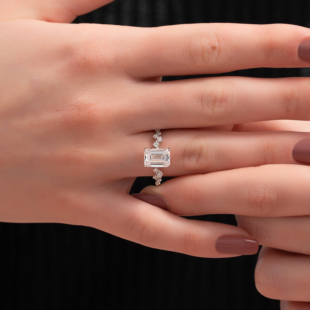 The Mona Emerald Lab Diamond Moissanite Engagement Ring