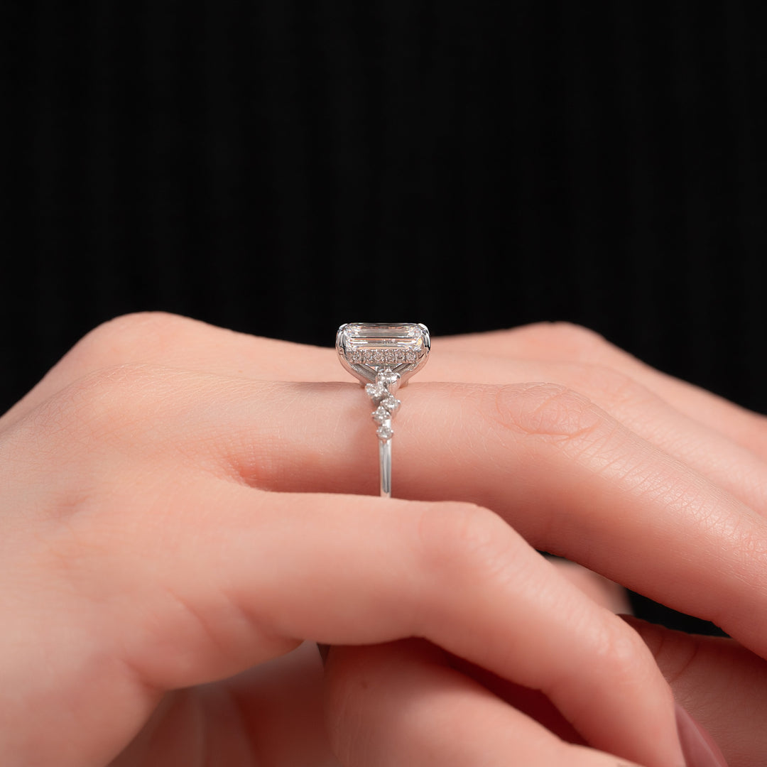The Mona Emerald Lab Diamond Moissanite Engagement Ring
