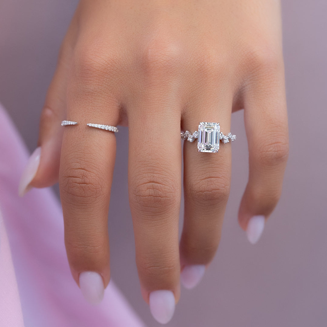 The Mona Emerald Lab Diamond Moissanite Engagement Ring