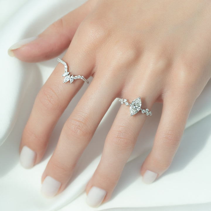 The Mona Set With Marquise Side Stone Moissanite#material_14k-white