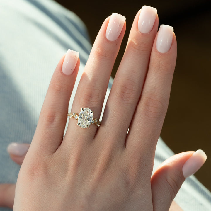 The Mona Oval Lab Diamond Moissanite Engagement Ring *Shown with 4 ct #material_gold