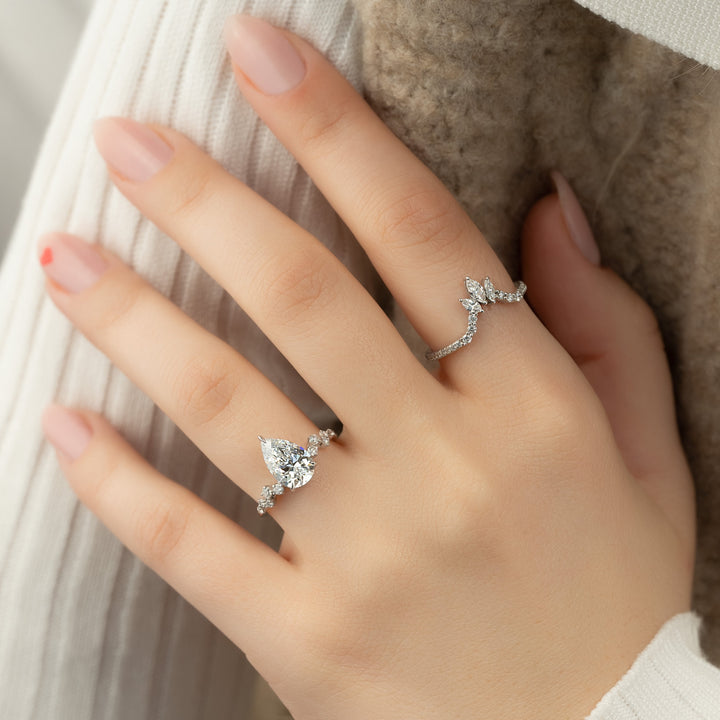 The Mona Set With Pear Side Stone Moissanite#material_14k-white