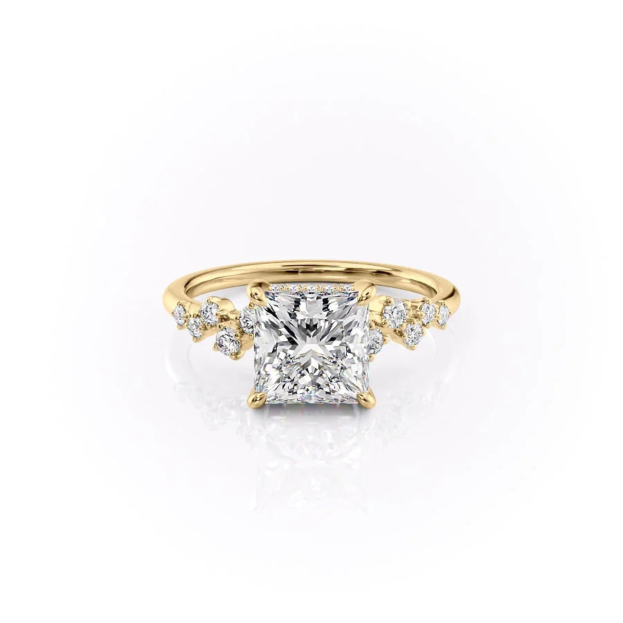 The Mona Set With Princess Side Stone Lab Diamond 1 Carat 14K Gold#material_14k-gold