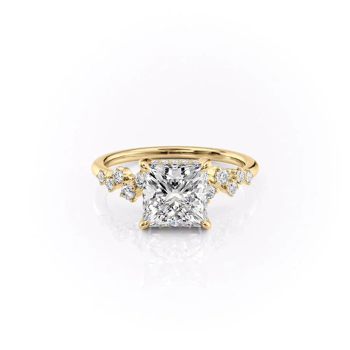 The Mona Set With Princess Side Stone Moissanite#material_14k-gold