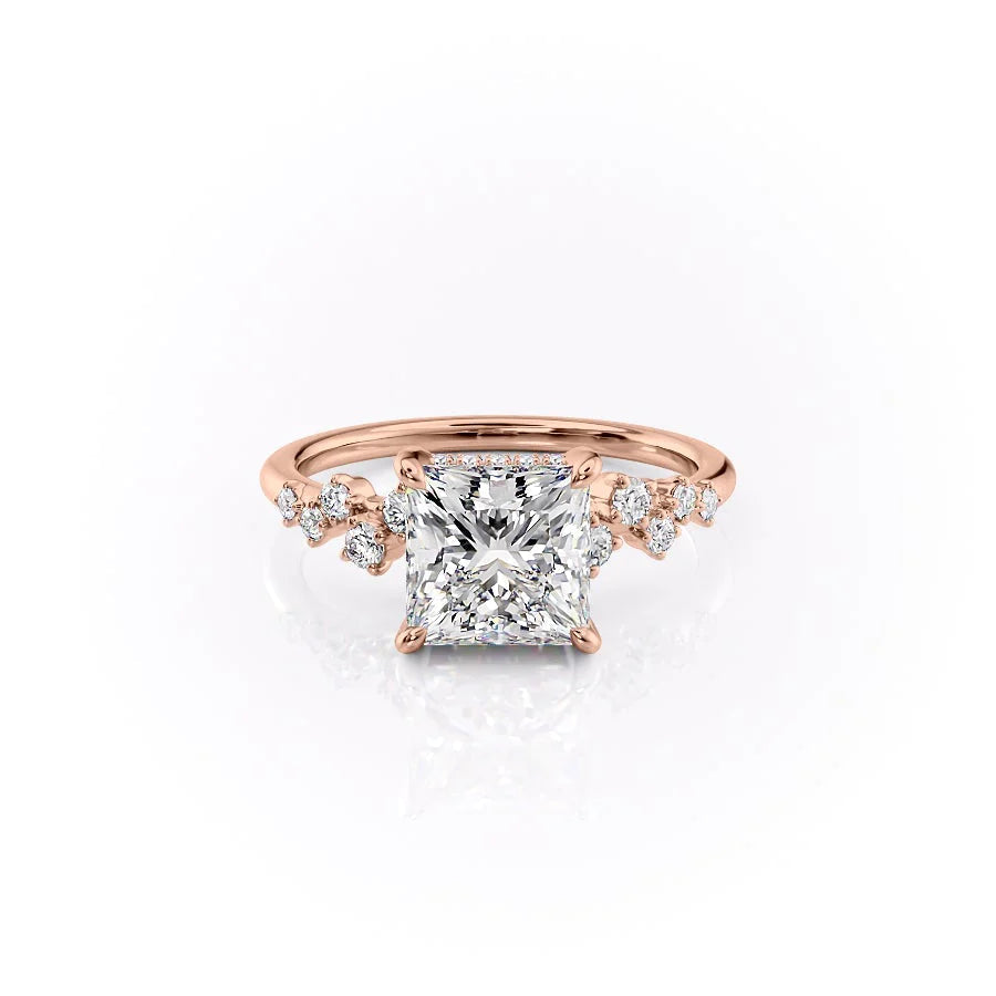 The Mona Set With Princess Side Stone Lab Diamond 1 Carat 14K Rose#material_14k-rose