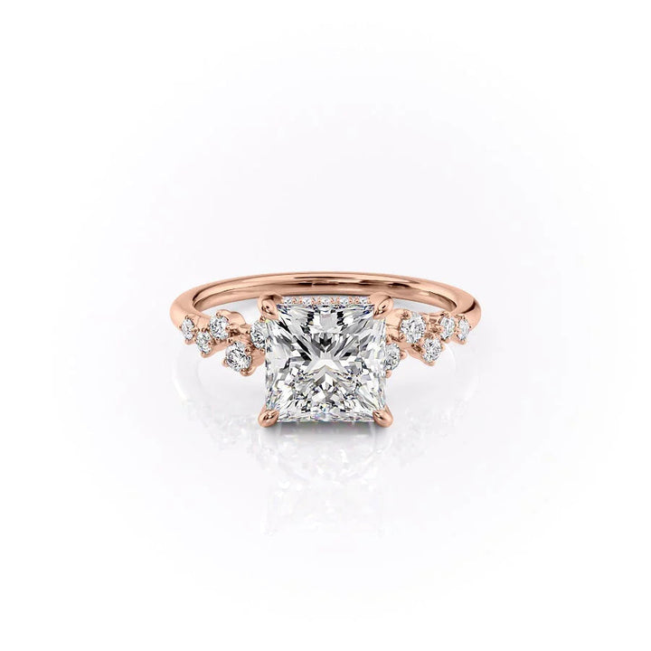 The Mona Set With Princess Side Stone Lab Diamond 1 Carat 14K Rose#material_14k-rose