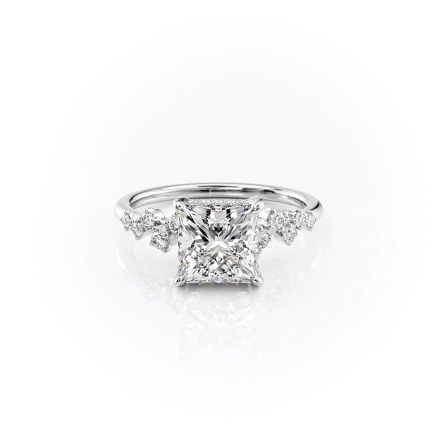 The Mona Set With Princess Side Stone Moissanite#material_14k-white